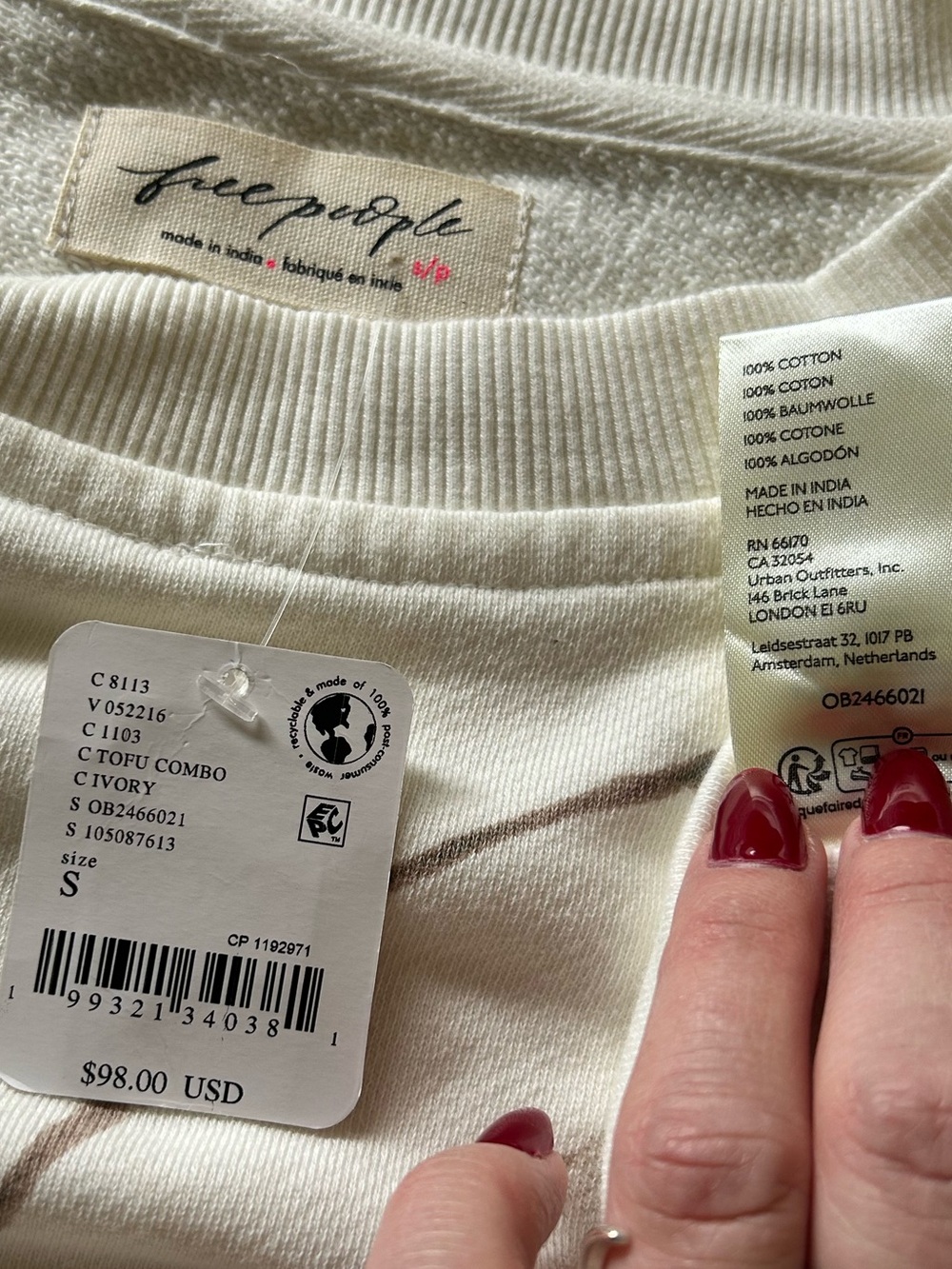 ❌SOLD❌NWT Free People Dahlia Short Sleeve Pullover in Tofu Combo - Picture 3 of 16